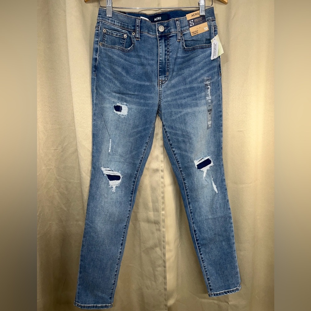 Aero High Rise Jegging Skinny Rip Repair Blue Stretch Womens Sz 10